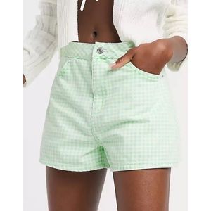 NWT ASOS Green Gingham Denim Shorts